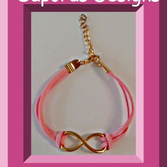 Handmade Pink Leather Infinity Design Bracelet For Women/Girls/Teens - Picture 1 of 1